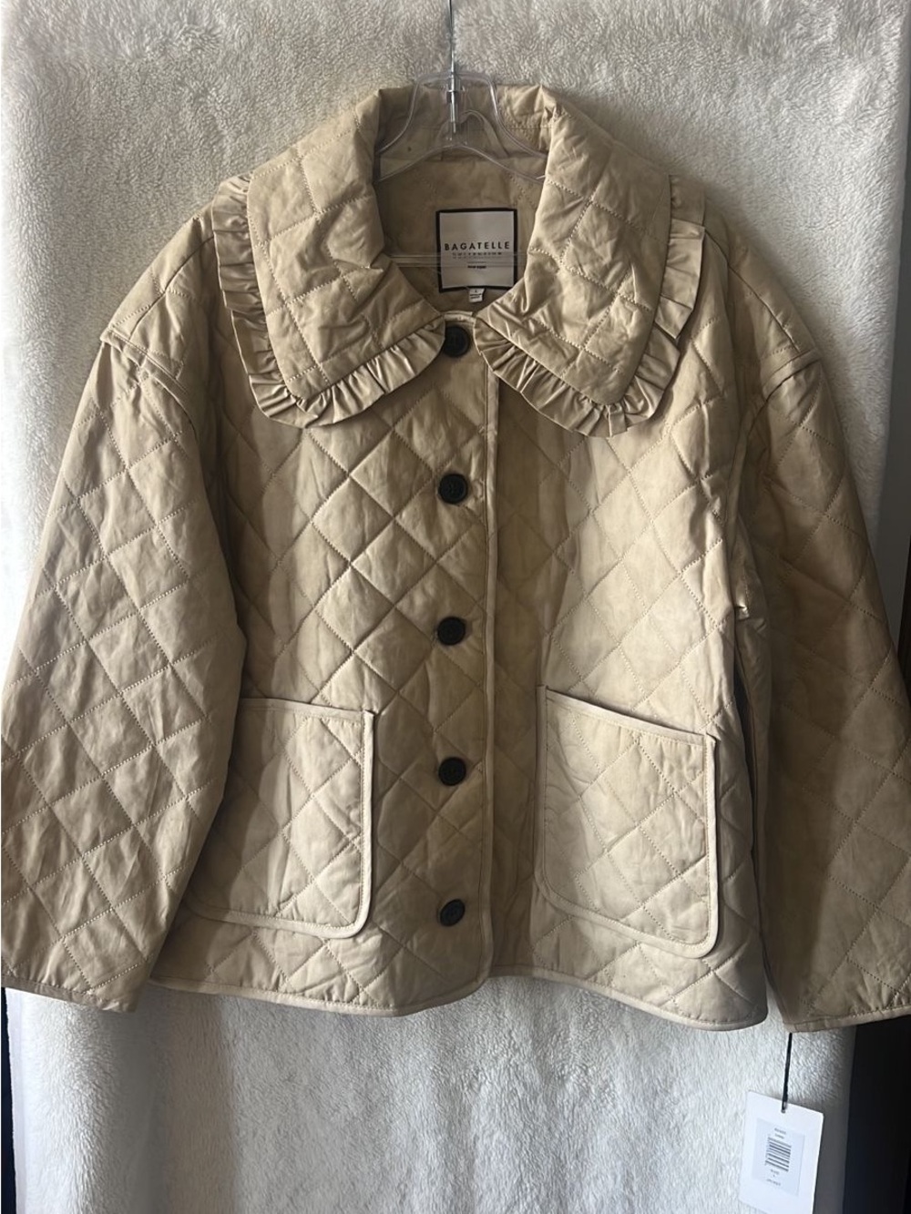Bagatelle Quilted cotton Ruffle-Collar Jacket in Beige NWT size L - Picture 2 of 12